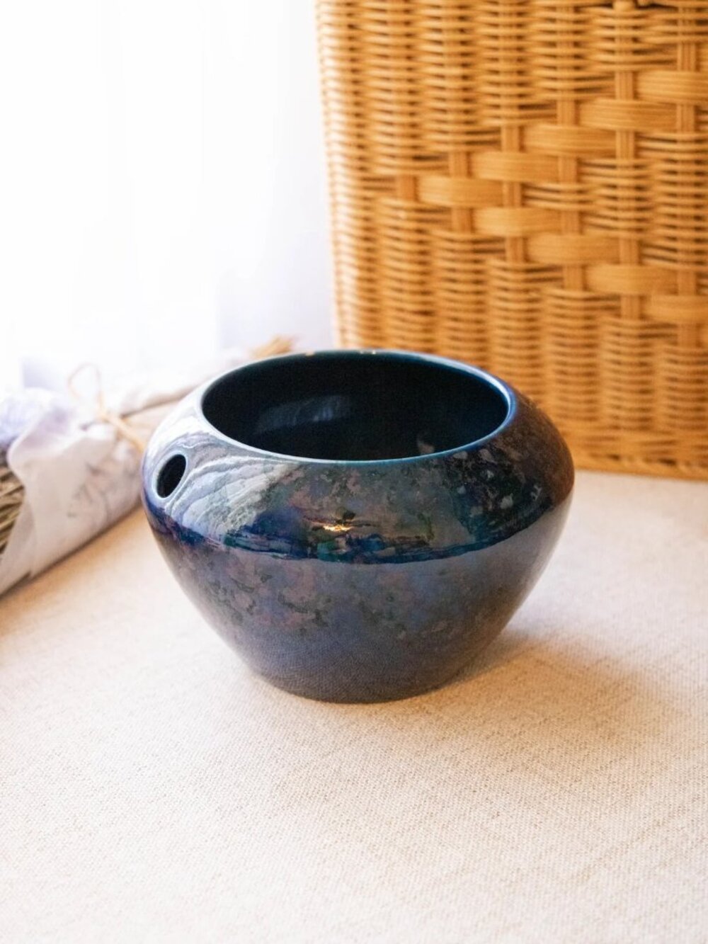Vintage Dark Blue & Purple Ceramic Violet Pot Planter or Bowl (No Insert)